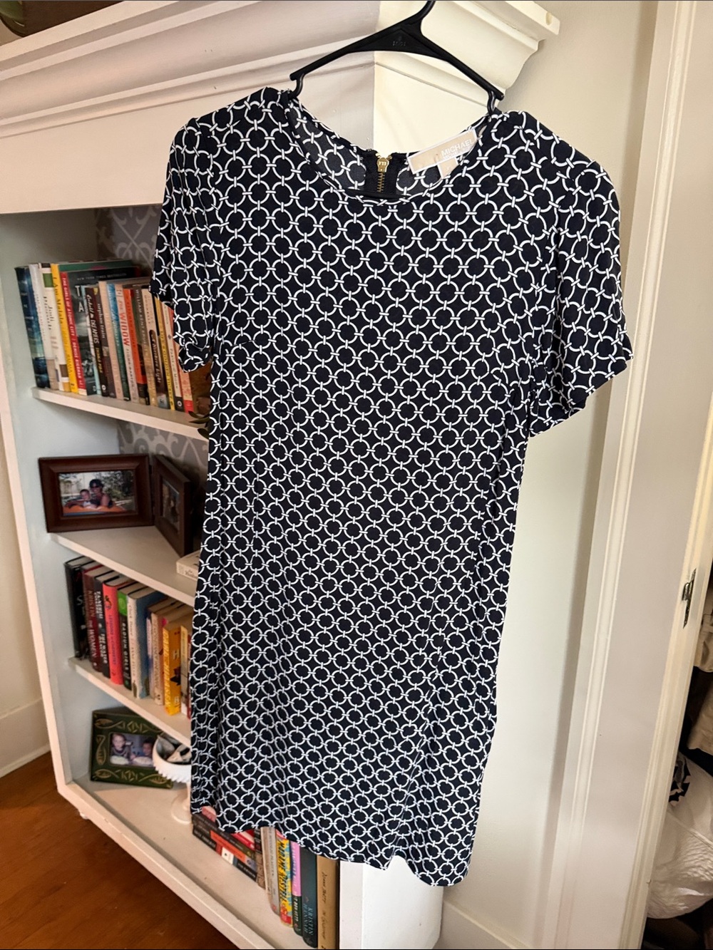 Michael Kors Navy & White Circle-Print Short Sleeve Mini Dress